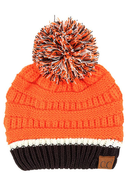 Orange and Black C.C Team Color Ribbed Beanie with Pom