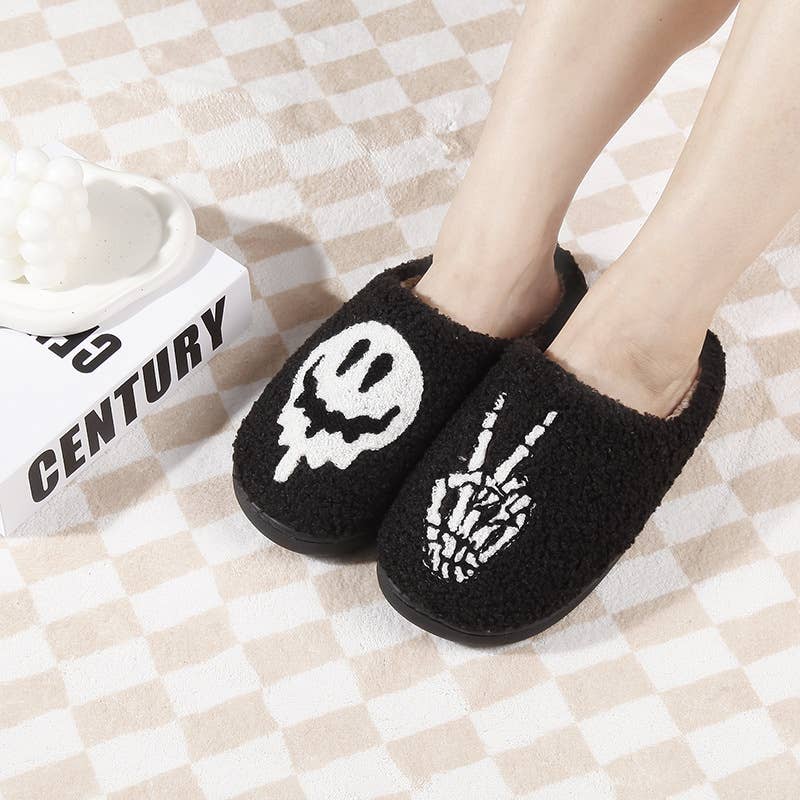 Drippy Smiley and Skellie Peace Slippers