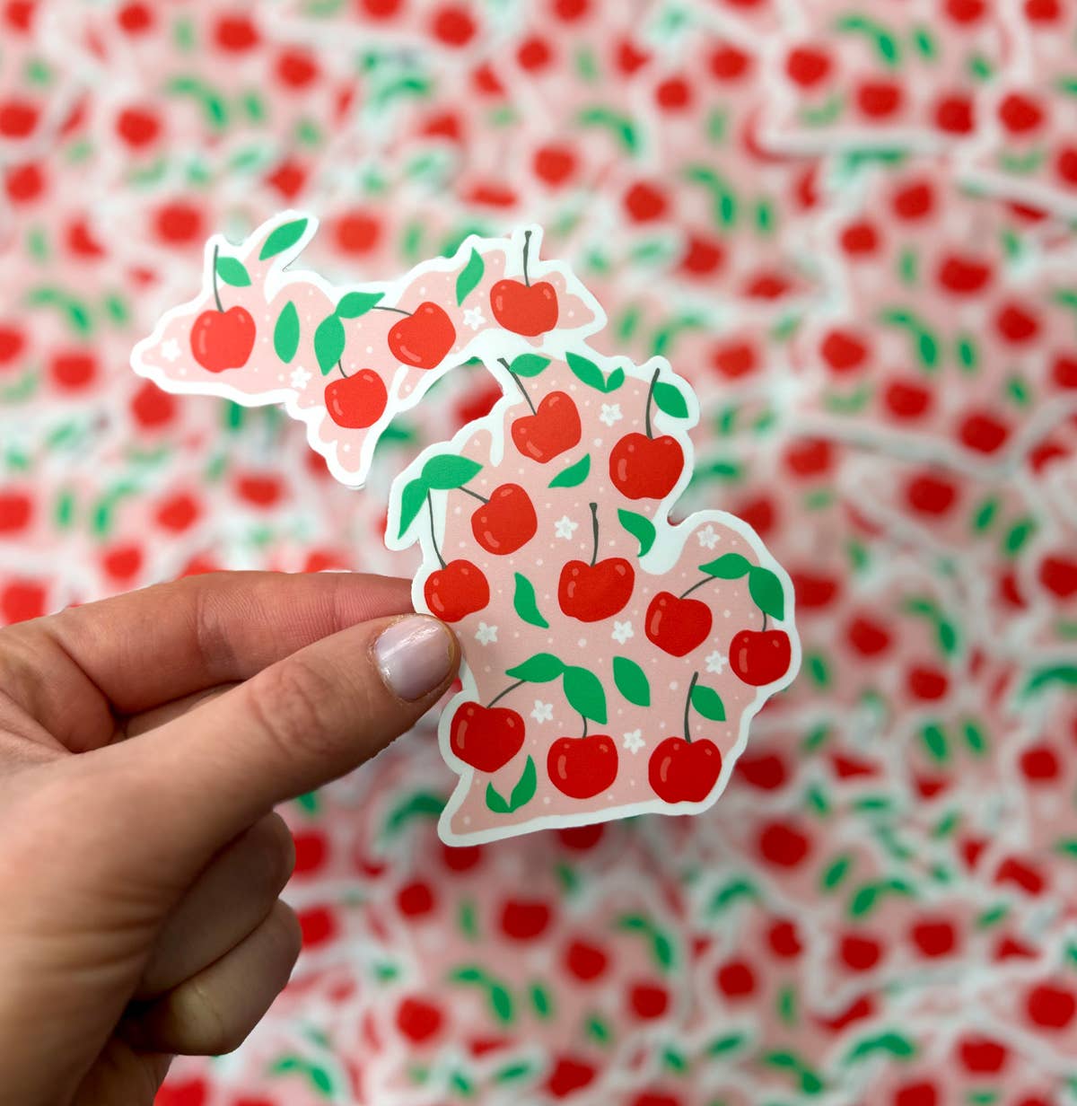 Michigan Cherry Sticker — Waterproof & Outdoor Ready