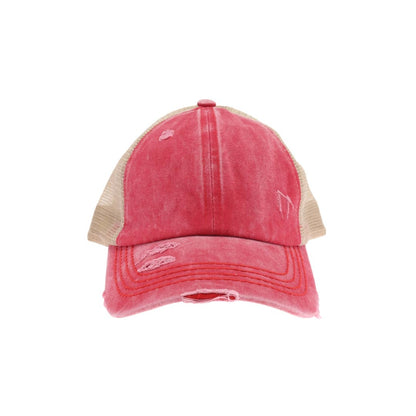 Washed Denim Criss Cross High Pony CC Ball Cap BT780