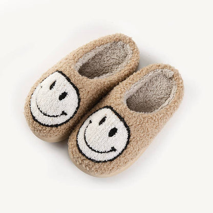 XL Kids Smile Face Soft Plush Warm Slippers: Yellow-White
