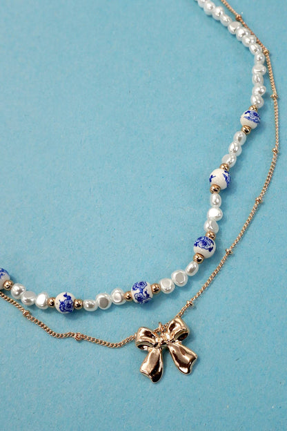 Porcelain Pearl Bow Necklace