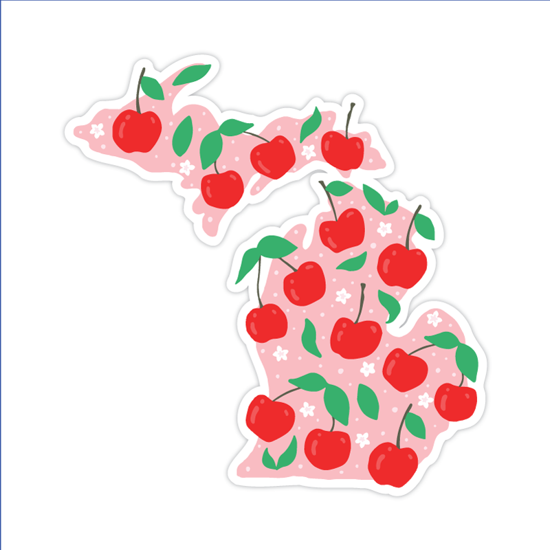 Michigan Cherry Sticker — Waterproof & Outdoor Ready