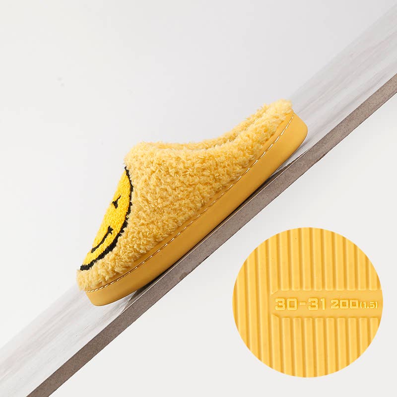 XL Kids Smile Face Soft Plush Warm Slippers: Yellow-White