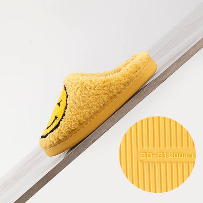 XL Kids Smile Face Soft Plush Warm Slippers: Yellow-White