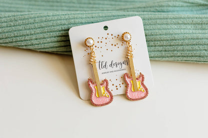 Pink Guitar Earrings