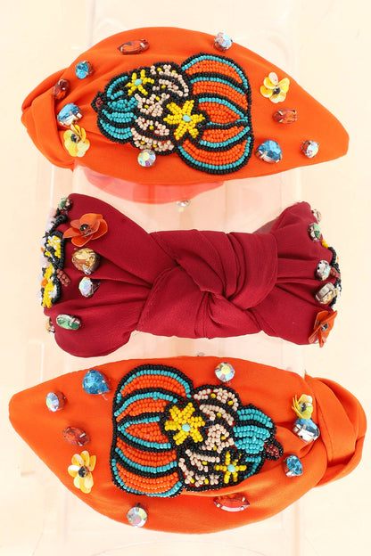 Pumpkin Thanksgiving Crystal Beaded Headband