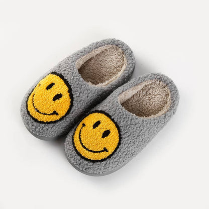XL Kids Smile Face Soft Plush Warm Slippers: Yellow-White