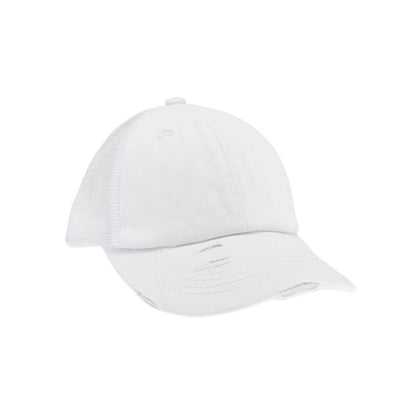 Washed Denim Criss Cross High Pony CC Ball Cap BT780