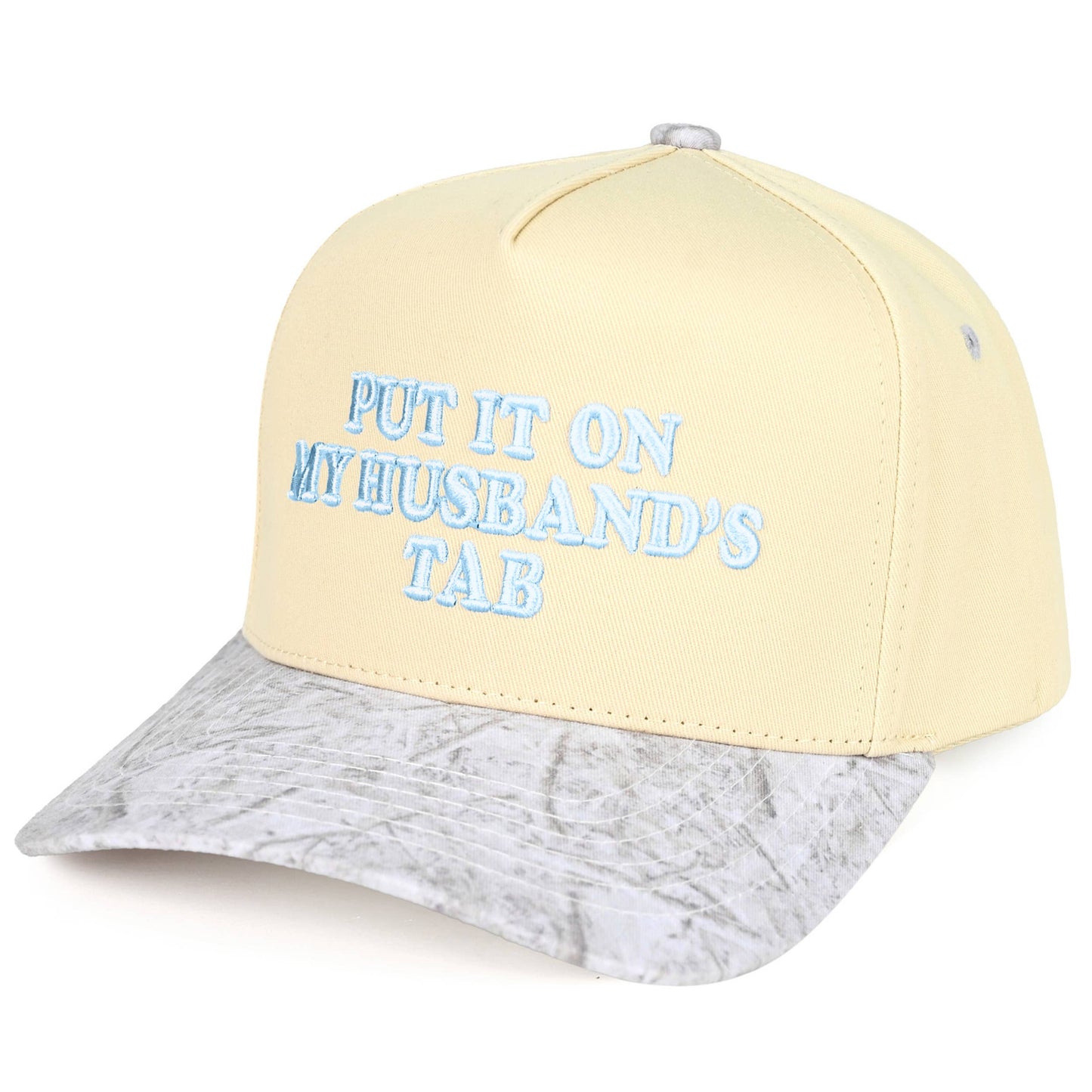 Put it on my Husbands Tab Trucker Hat