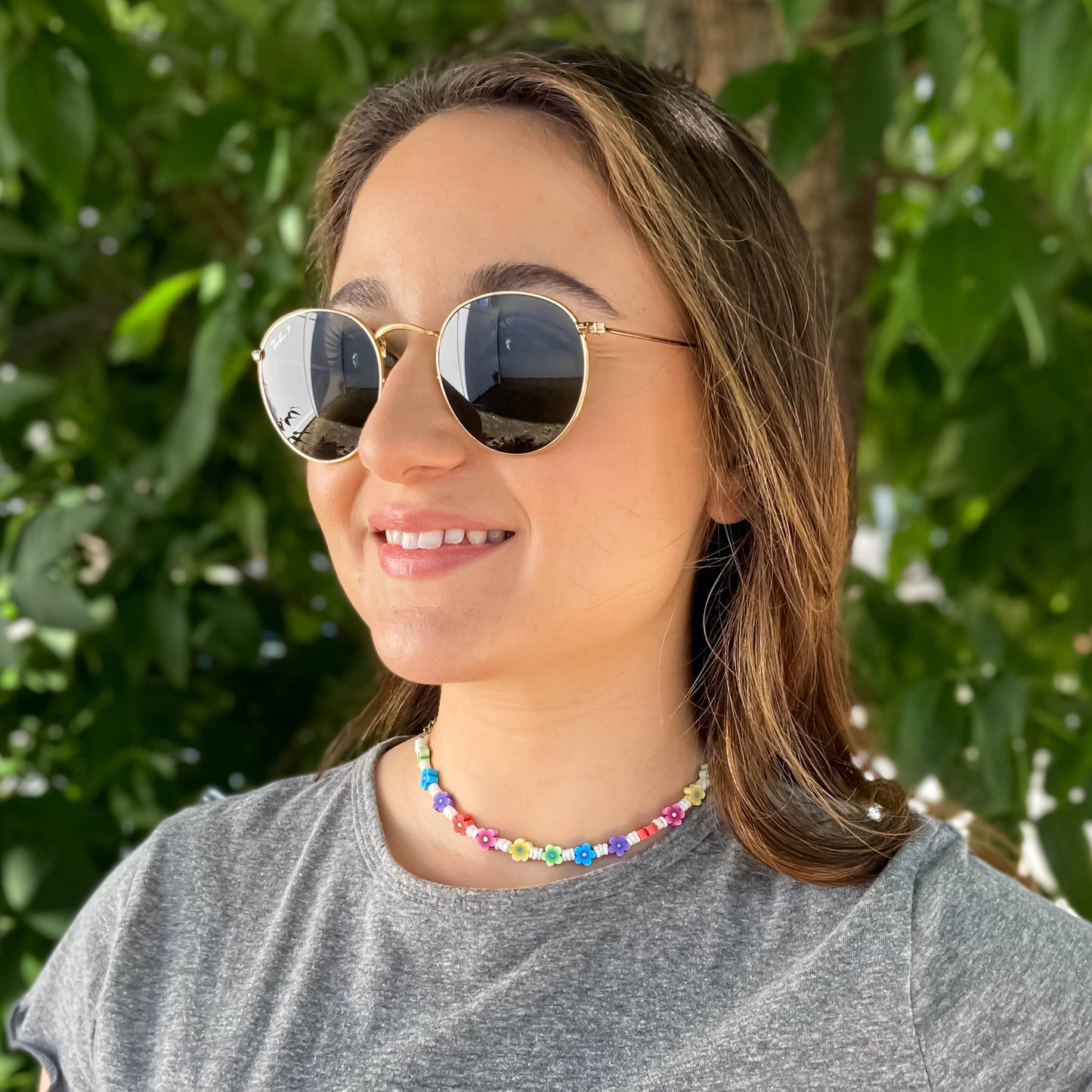 Puka Shell Necklace with Flowers
