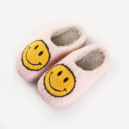 XL Kids Smile Face Soft Plush Warm Slippers: Yellow-White
