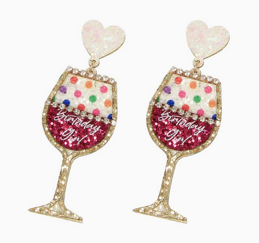 Birthday Girl Wine Earrings
