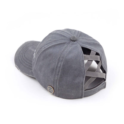 C.C Washed Denim Criss-Cross Pony Cap