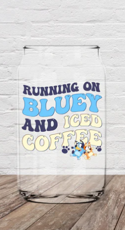 Running on Bluey and Iced Coffee Glass Cup