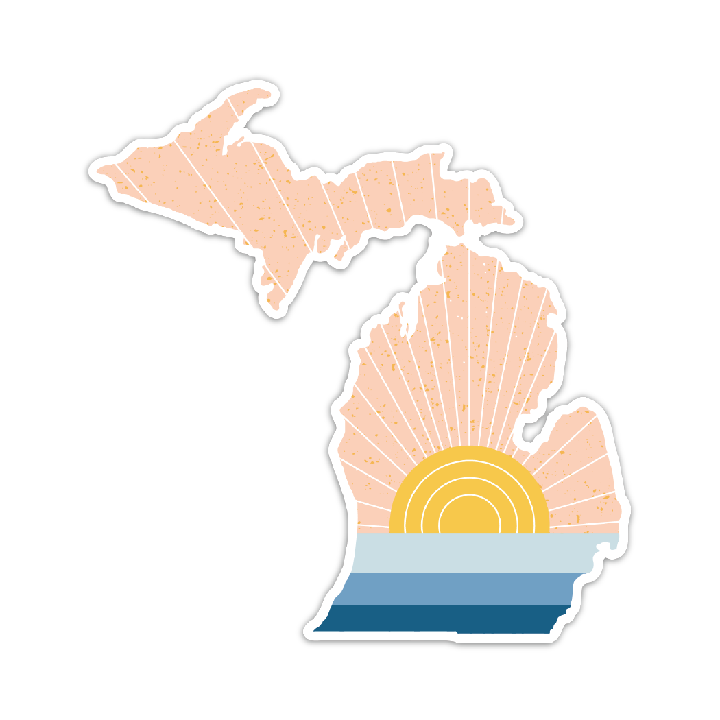 Modern Michigan Sunset Sticker — Durable & Dishwasher Safe