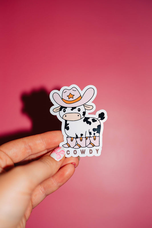 Cowdy Sticker, Cow Farm Animal, Pink Cowgirl, Cottage Core